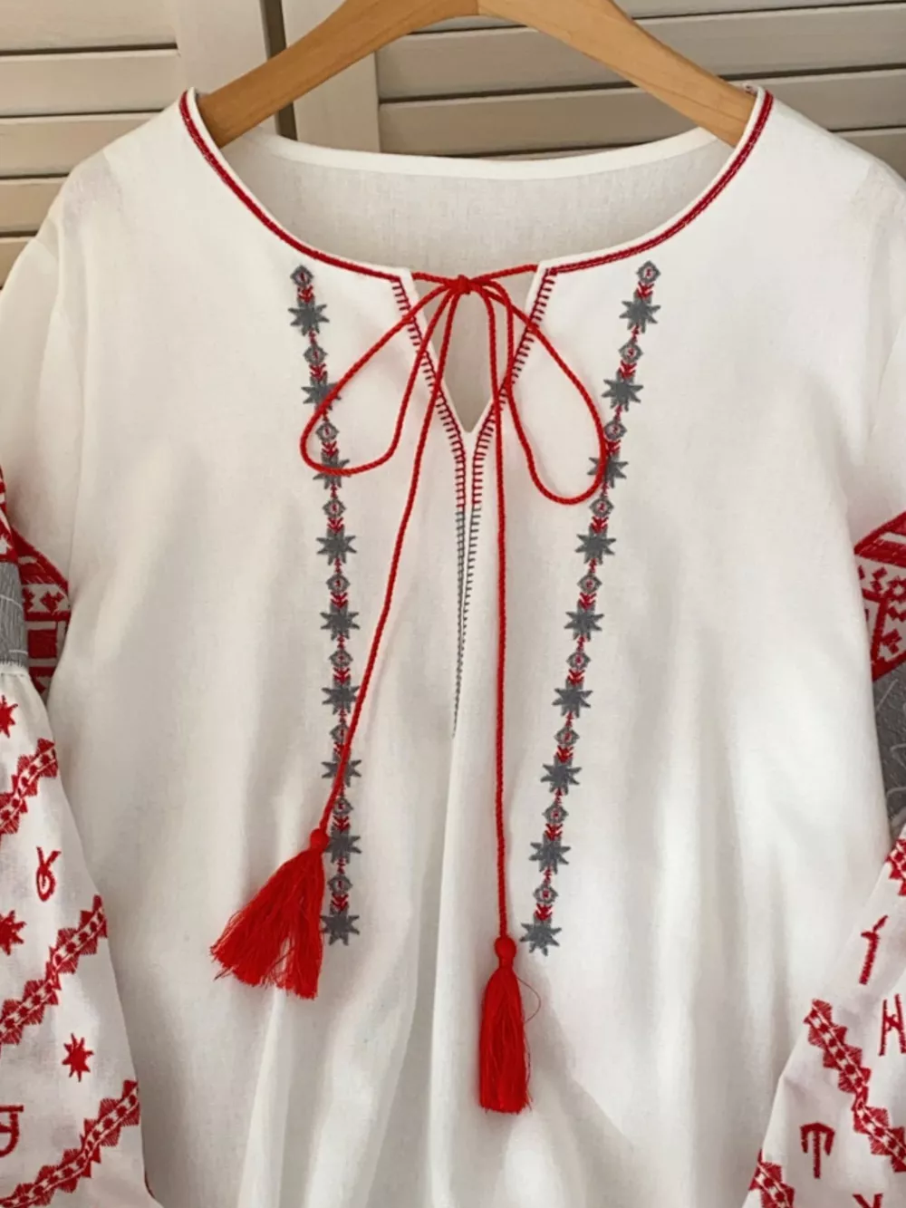 Embroidered Tie Neck Blouse, image 9