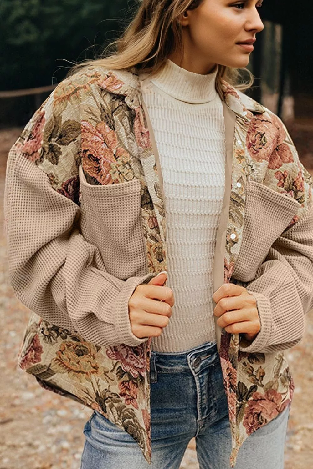 Floral Button Up Long Sleeve Shacket, image 2