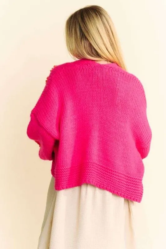 Floral Applique Open Front Drop Shoulder Cardigan, image 2