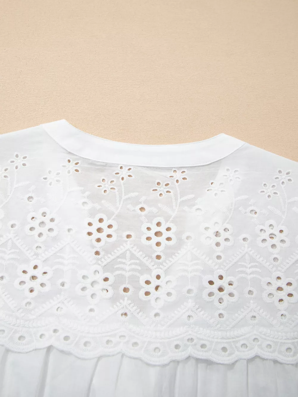 Flower Eyelet Embroidered Patchwork Sheer Short Sleeve Shirt, image 6