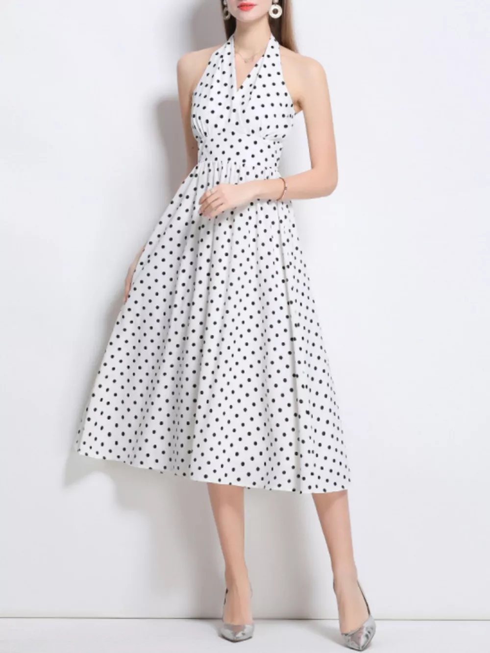 Polka Dot Halter Neck Midi Dress, image 6