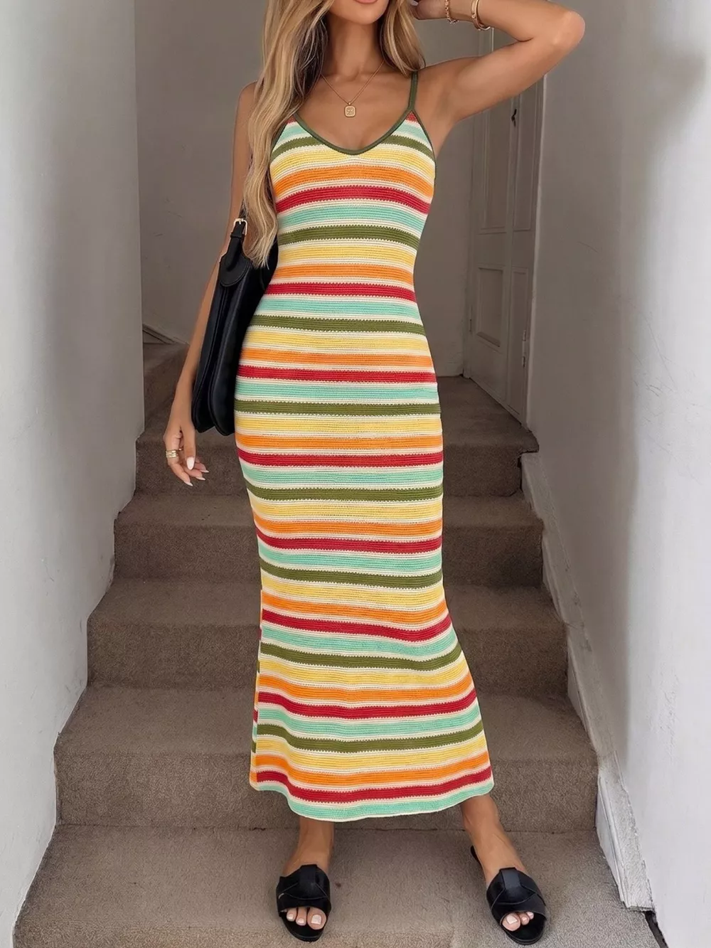 Striped Bodycon Knit Midi Dress, image 3