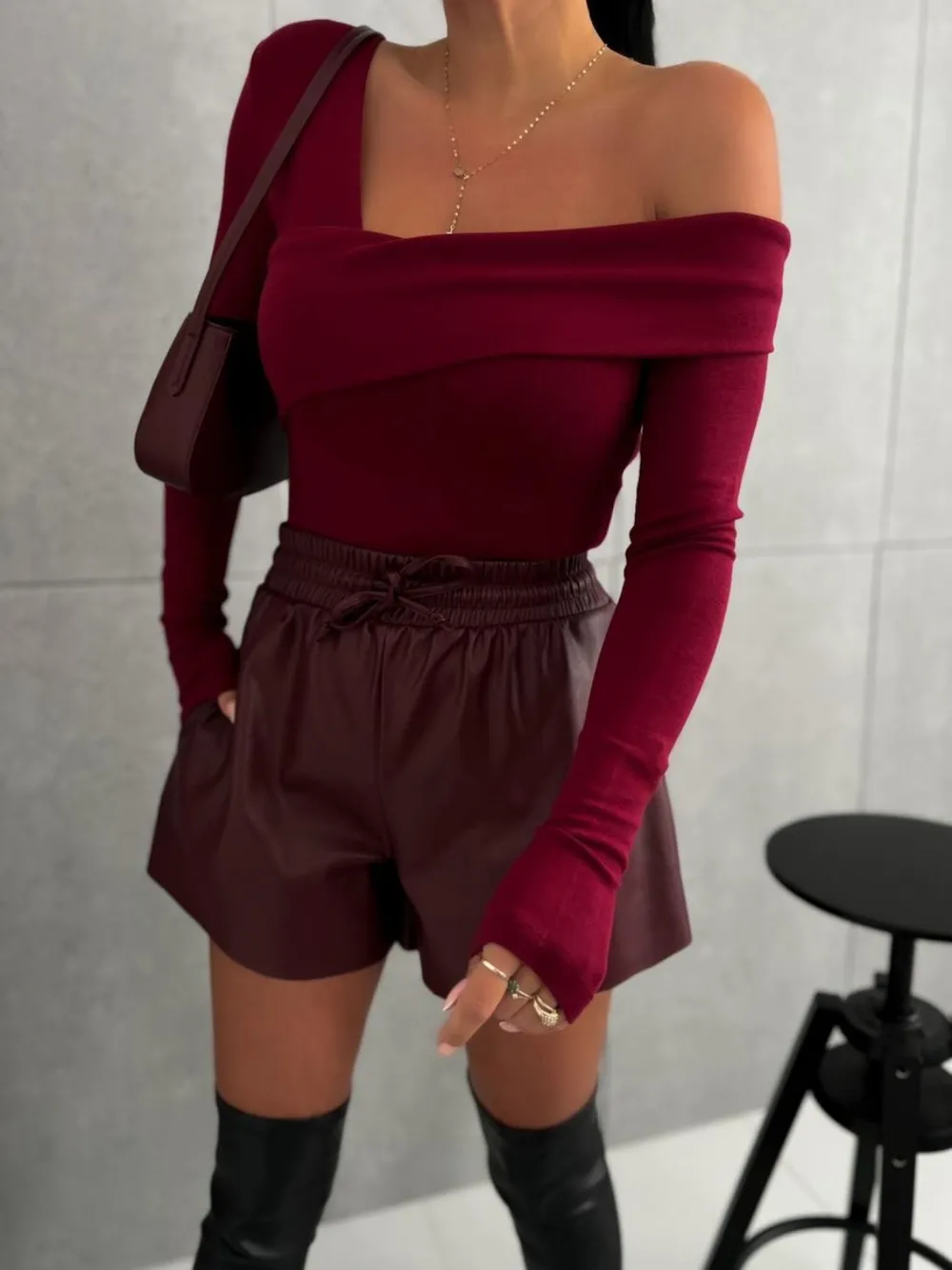 Asymmetrical Single Shoulder Long Sleeve T-Shirt, image 12