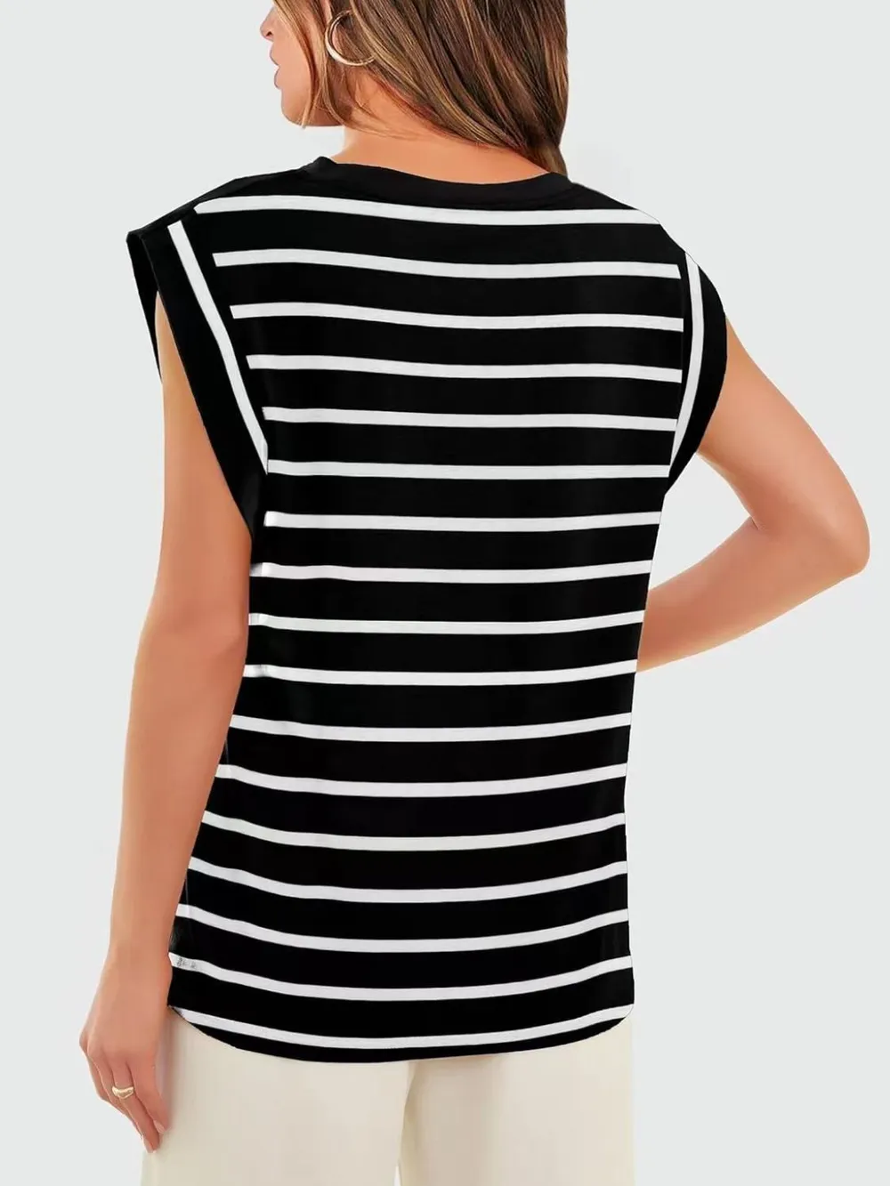 Striped Round Neck Cap Sleeve T-Shirt, image 17