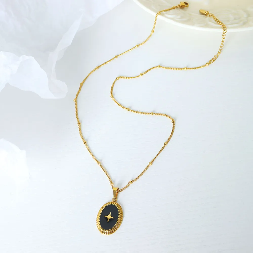Gold-Plated Titanium Steel Oval Shape Pendant Necklace, image 2