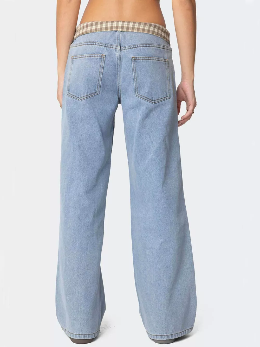 Plaid Trim Wide Leg Jeans, image 4