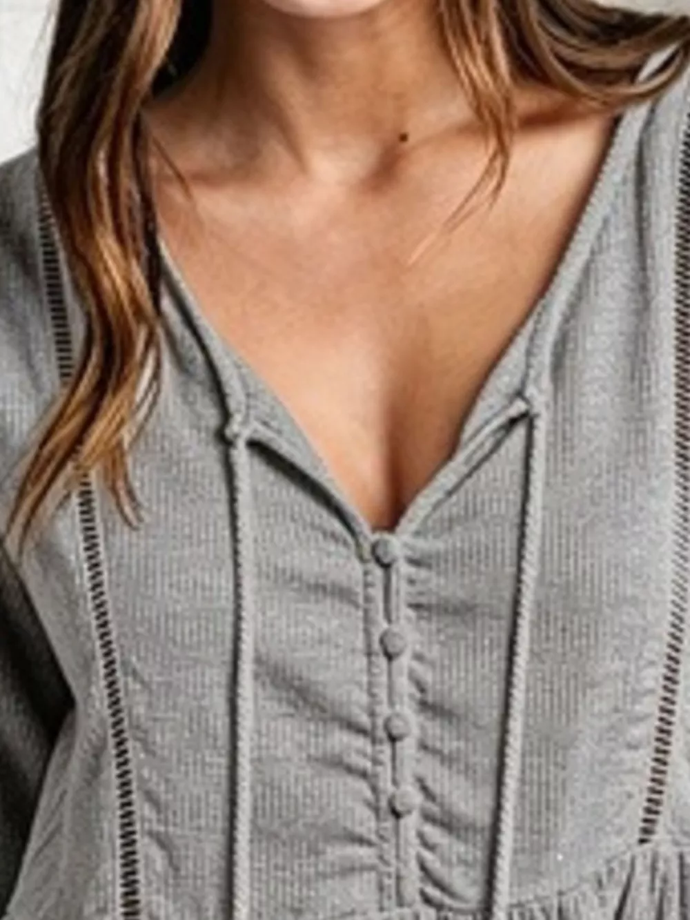 Tassel Drawstring Long Sleeve Peplum Top, image 2