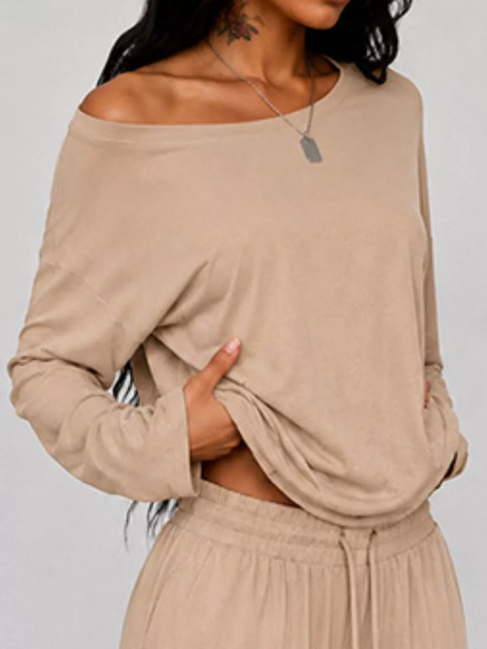 Full Size One-Shoulder Top and Drawstring Pants Set Plus Size, image 8