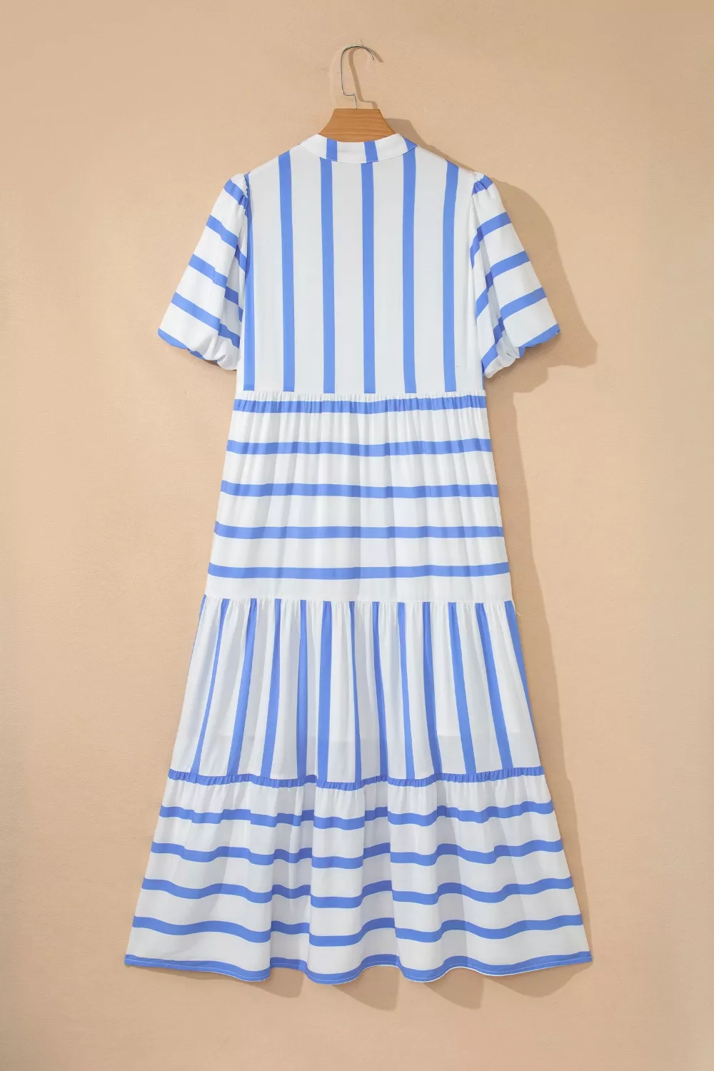 Stripe Ricrac Trim Notched Neck Half Sleeve Vacation Dress, image 7