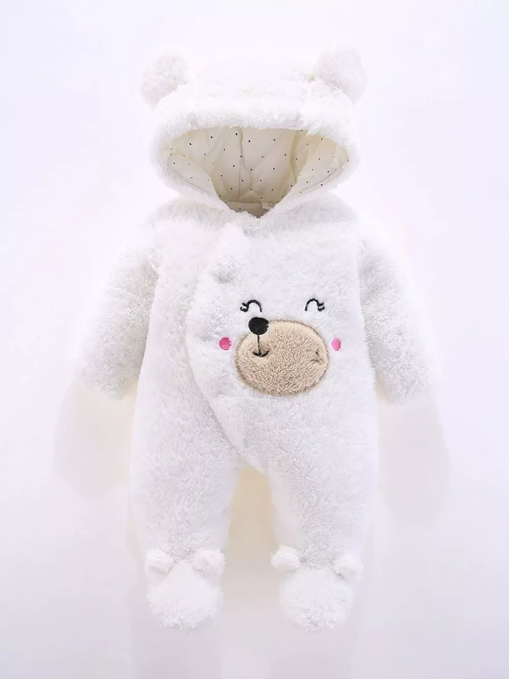 Children's Cute Bear Hooded Fleece One-Piece, image 4