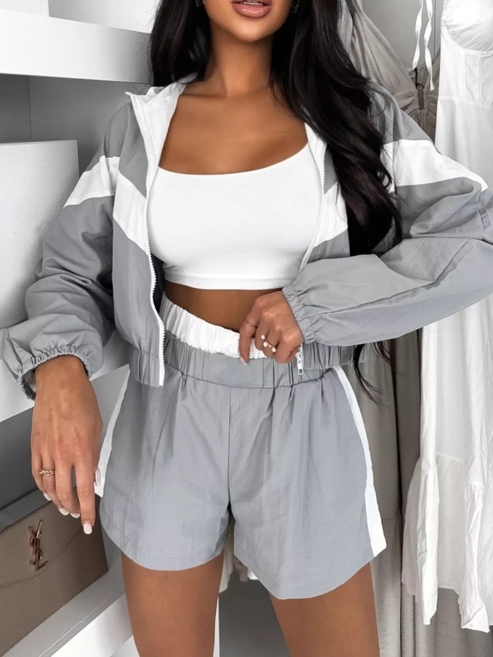 Color Block Zip-Up Jacket and Shorts Two-Piece Set, image 6