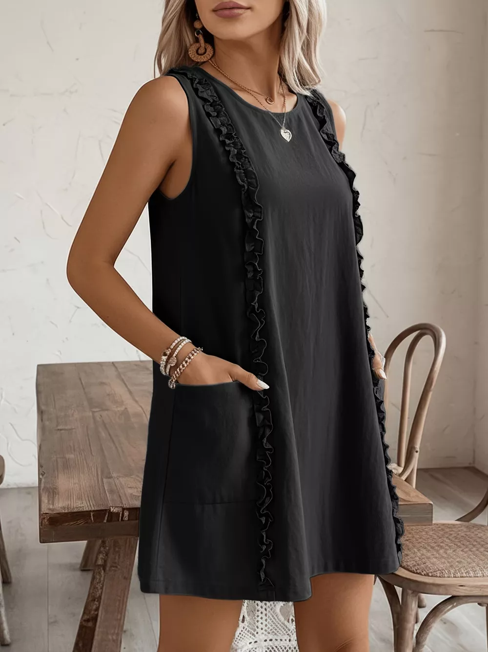 Frill Sleeveless Round Neck Dress, image 20