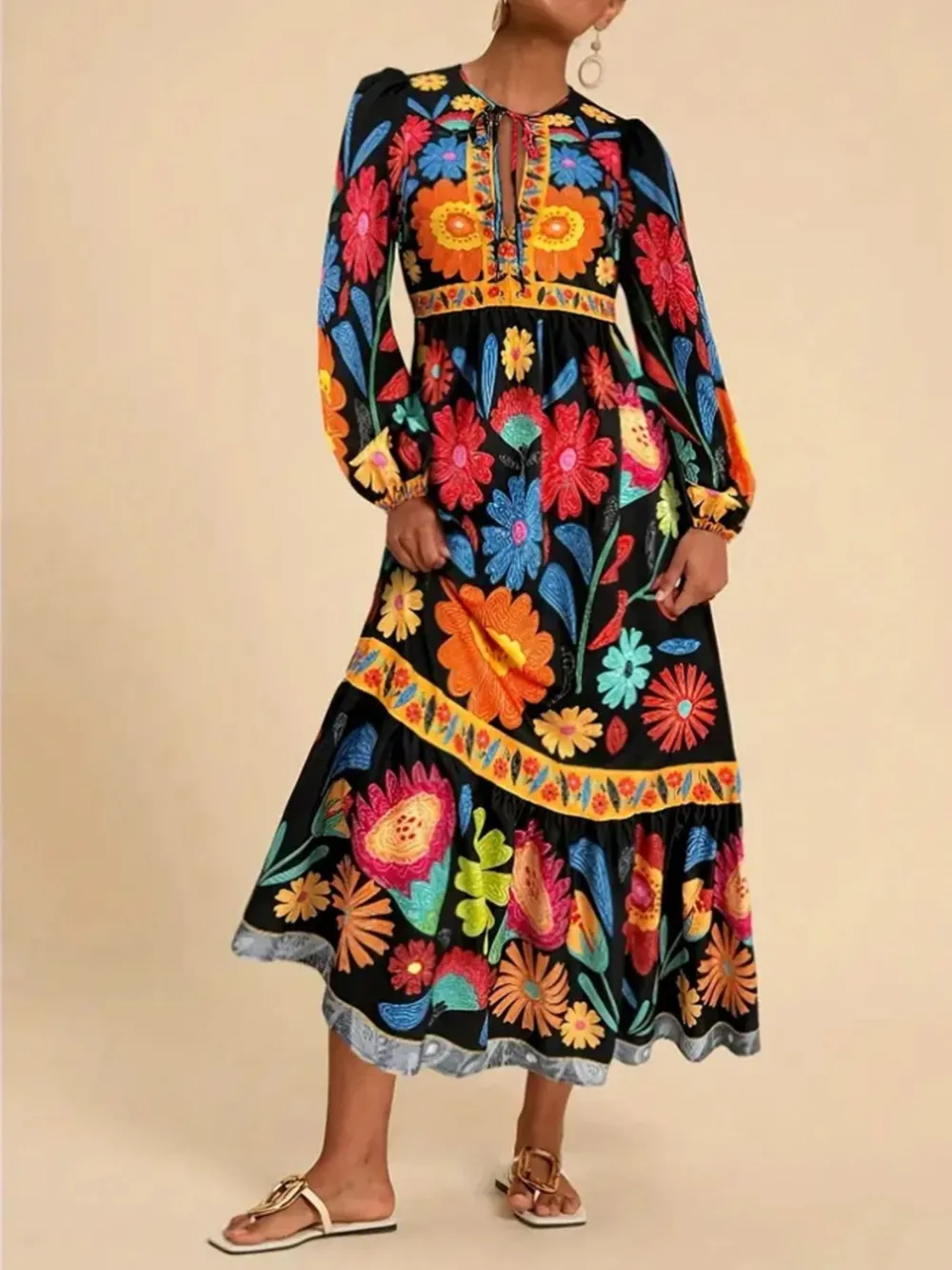 Floral Tie Waist Long Sleeve Dress, image 21