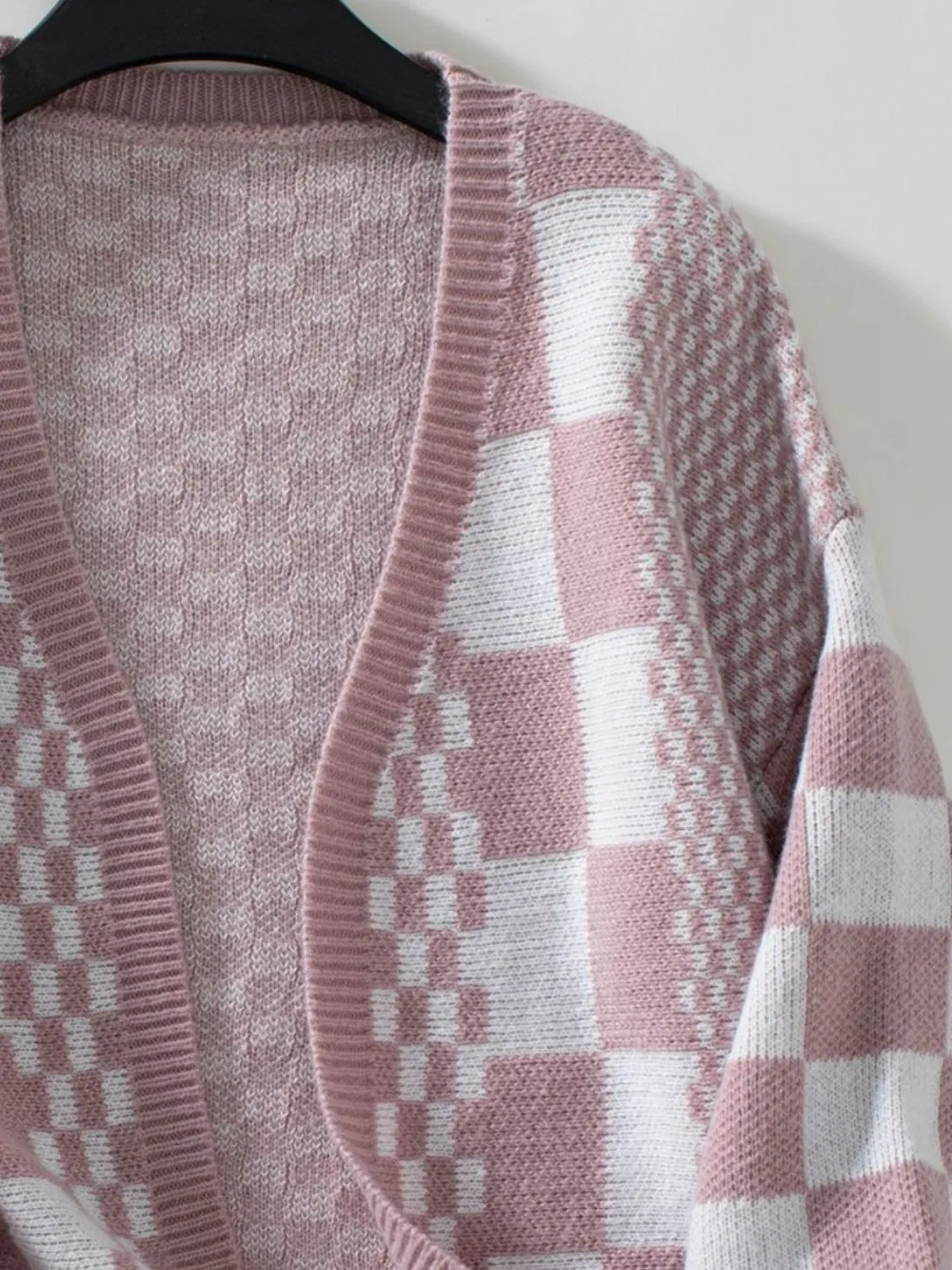 Checkered Open Front Dropped Shoulder Cardigan, image 6