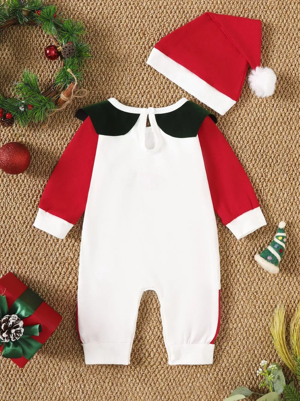 Children's 2-Piece Christmas-Themed Set with Jumpsuit and Santa Claus Hat, image 2