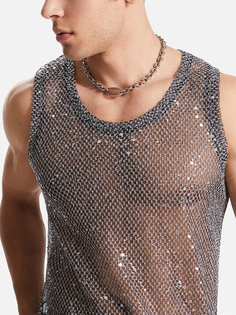 Men's Sequin Round Neck Tank, image 4