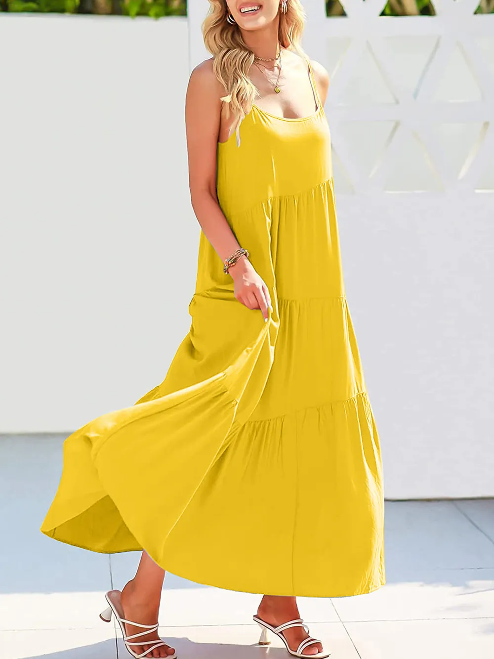 Full Size Ruched Tiered Spaghetti Strap Dress, image 18