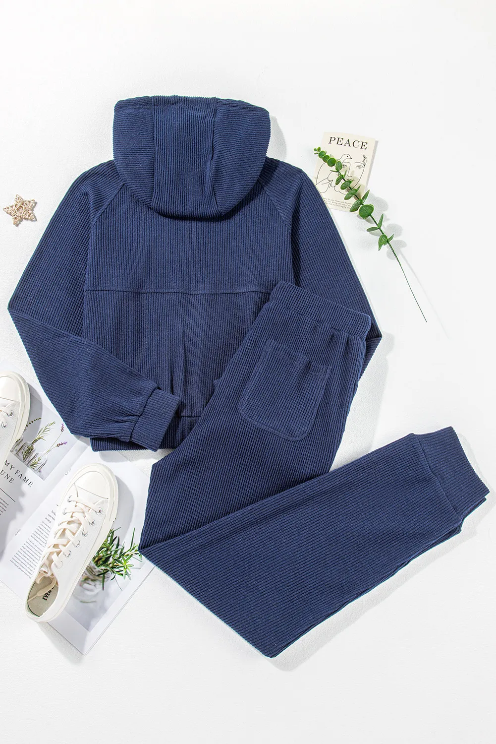 Drawstring Half Zip Hoodie and Joggers Active Set, image 6