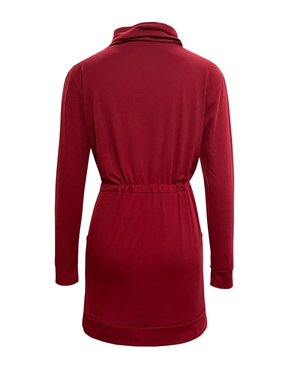 Drawstring Turtleneck Long Sleeve Mini Dress, image 4