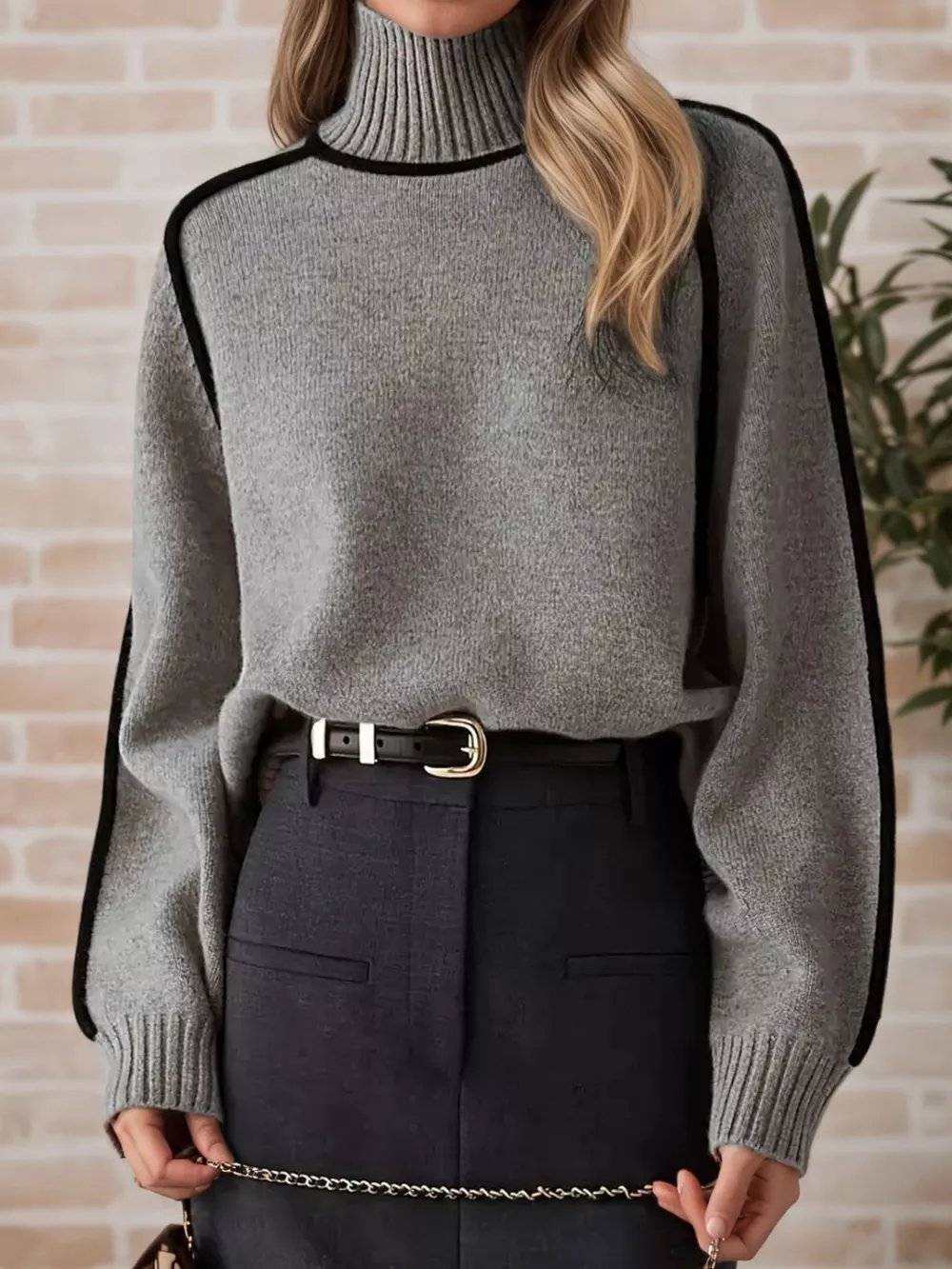 Contrast Trim Turtleneck Sweater, image 13