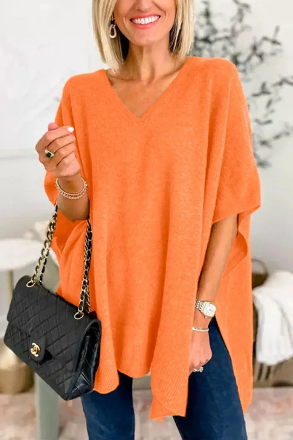 Slit V-Neck Half Sleeve Knit Top, image 23