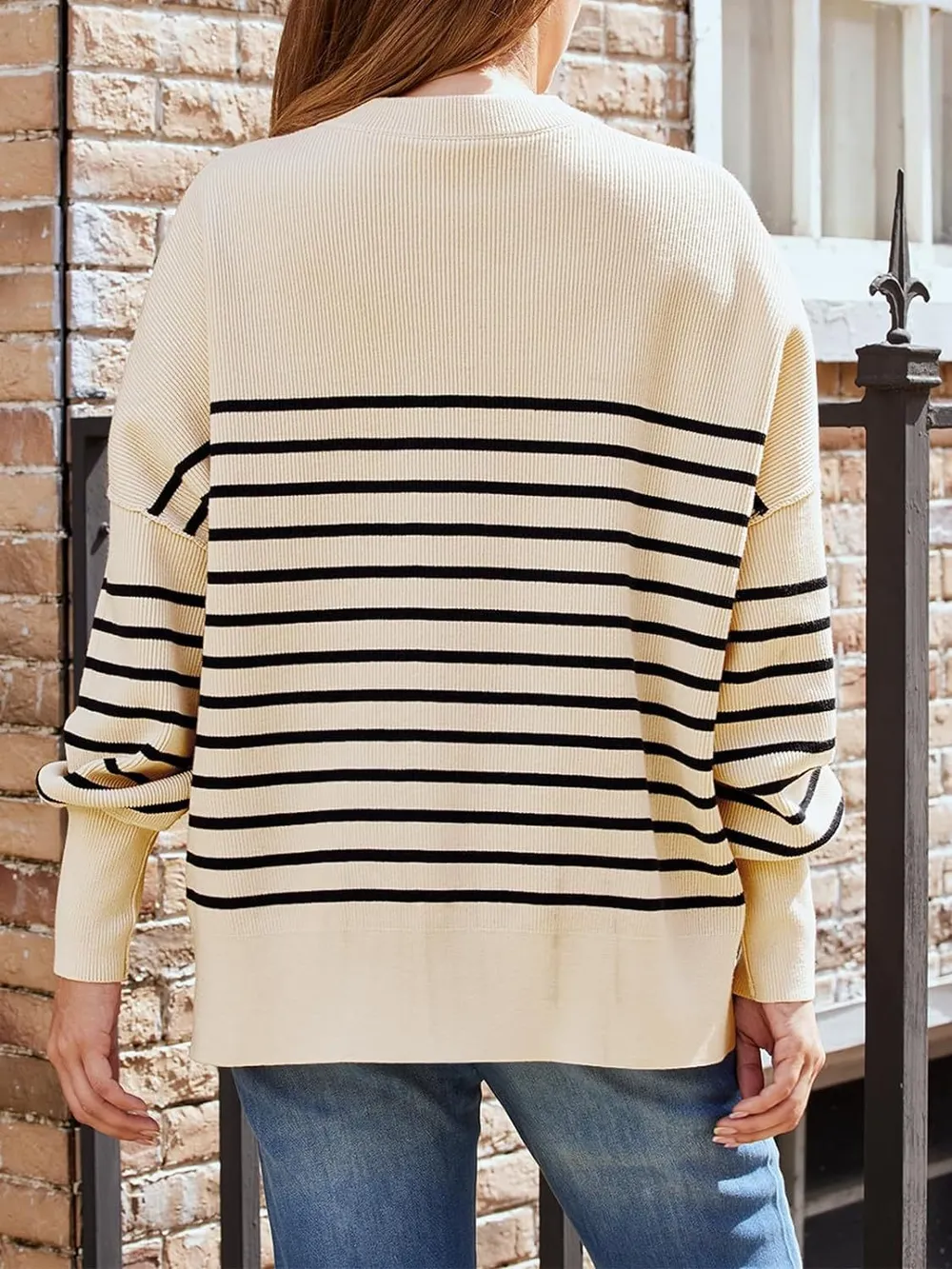 Striped Round Neck Long Sleeve Sweatshirt, image 3