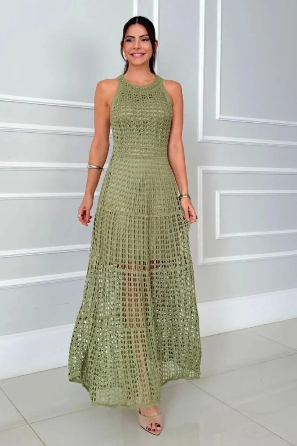 Hollowed-Out Sleeveless Maxi Dress, image 7