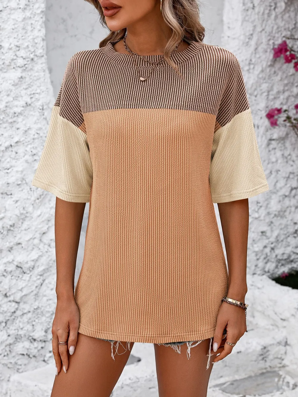 Color Block Round Neck Half Sleeve T-Shirt, image 15