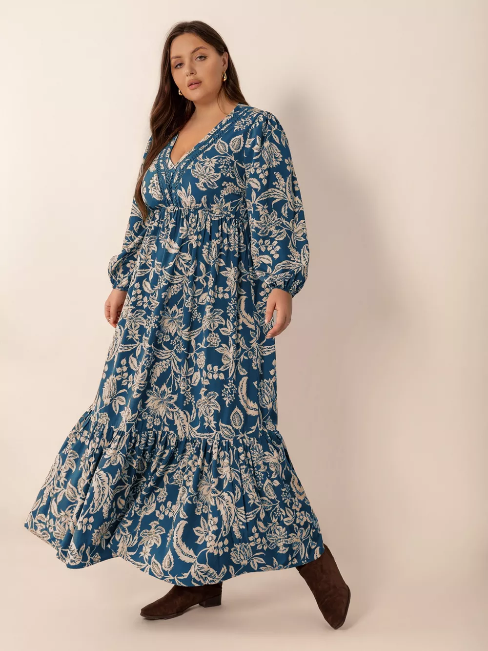 Plus Size Boho Floral Print Long Sleeve Maxi Dress, image 7