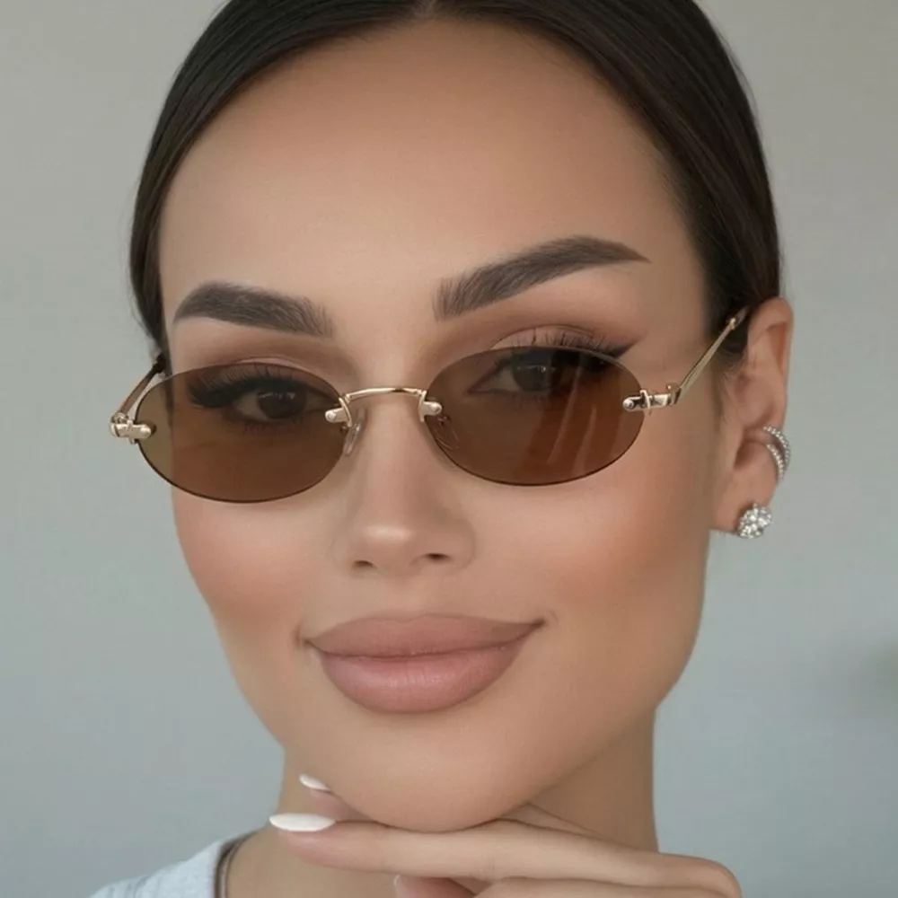 Vintage Oval Rimless Sunglasses, image 3