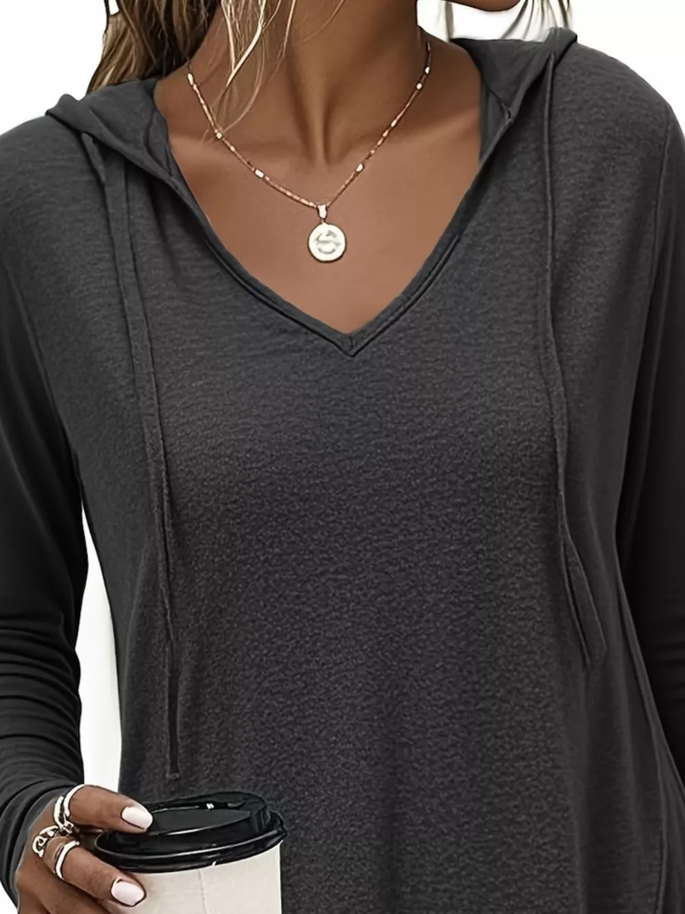 Full Size Drawstring Long Sleeve Hooded Top Plus Size, image 11