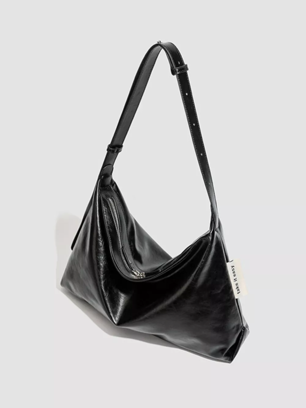Minimalist Glossy Leather Slouchy Shoulder Bag, image 2