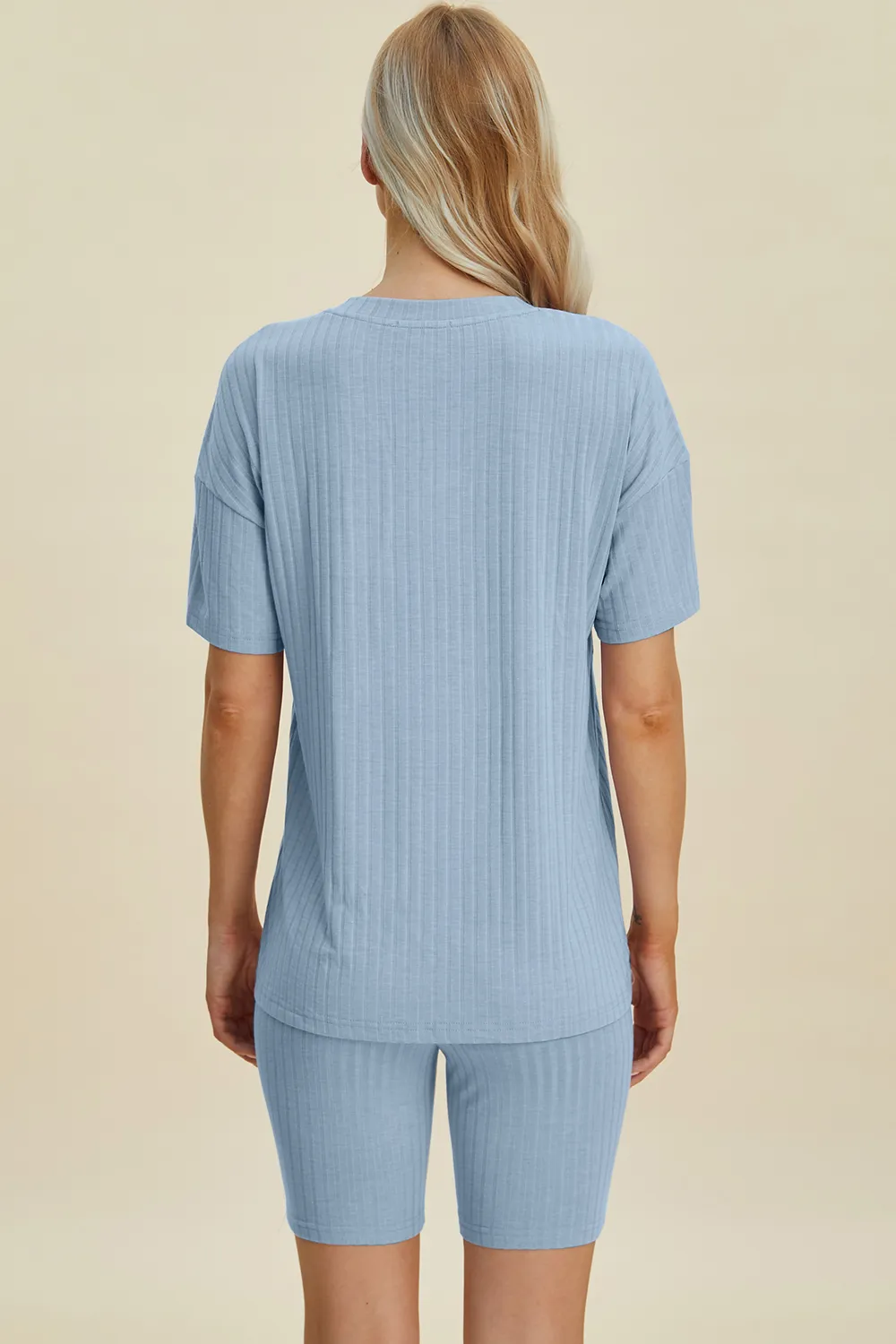 Full Size Ribbed V-Neck Short Sleeve Top and Shorts Set, image 31