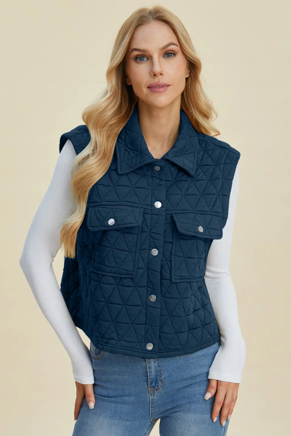 Full Size Pocketed Texture Snap Down Vest Coat, image 9