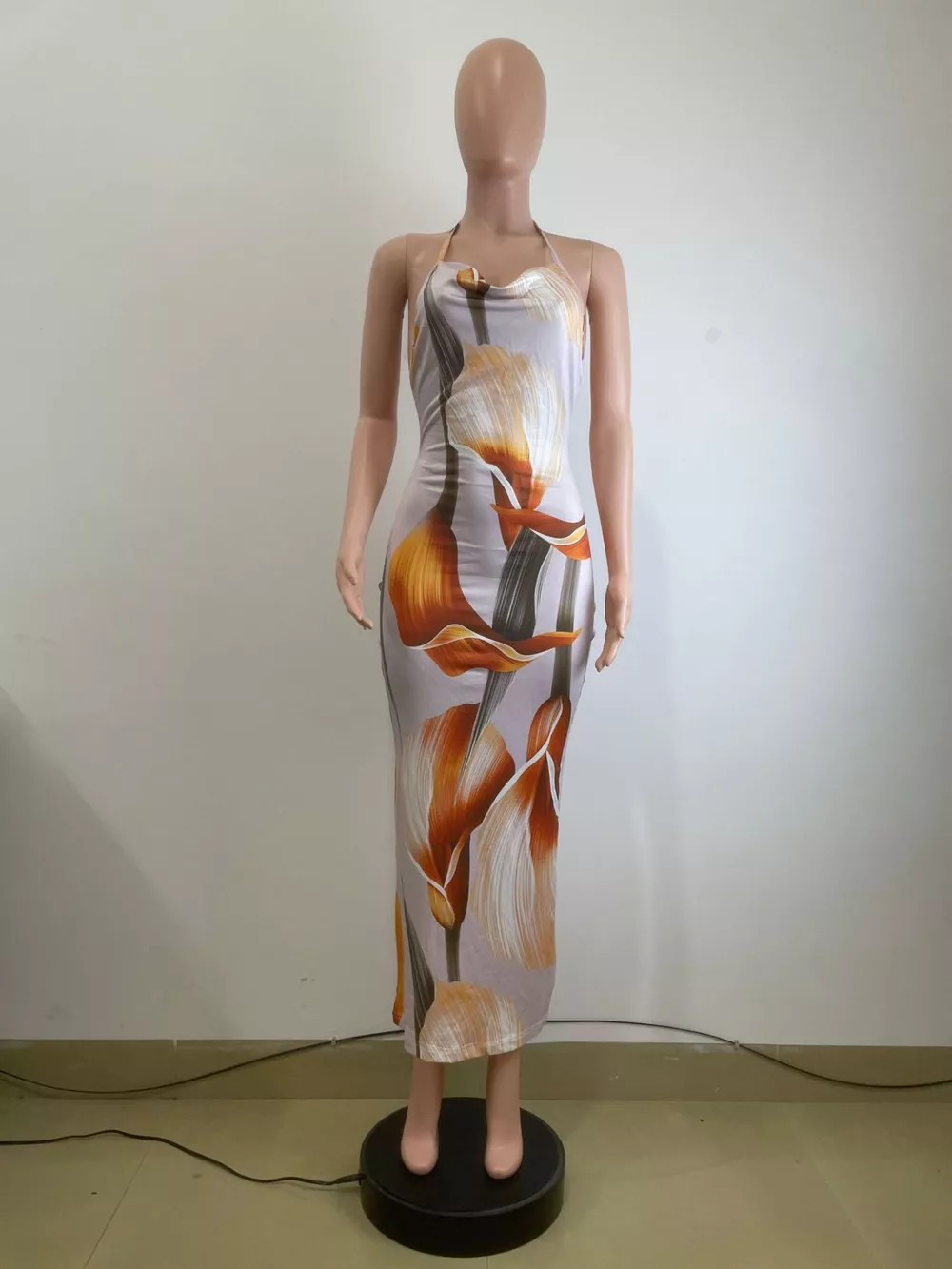 Floral Print Cowl Neck Backless Maxi Dress, image 4