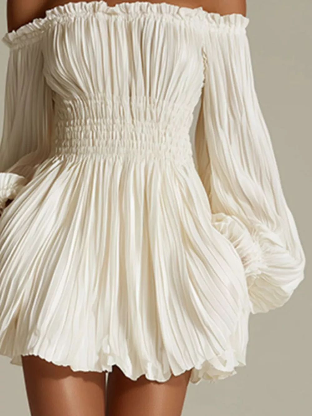 Off-Shoulder Pleated Mini Dress, image 4