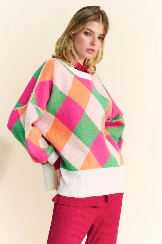 Exposed Seam Color Block Dropped Shoulder Sweater, image 5