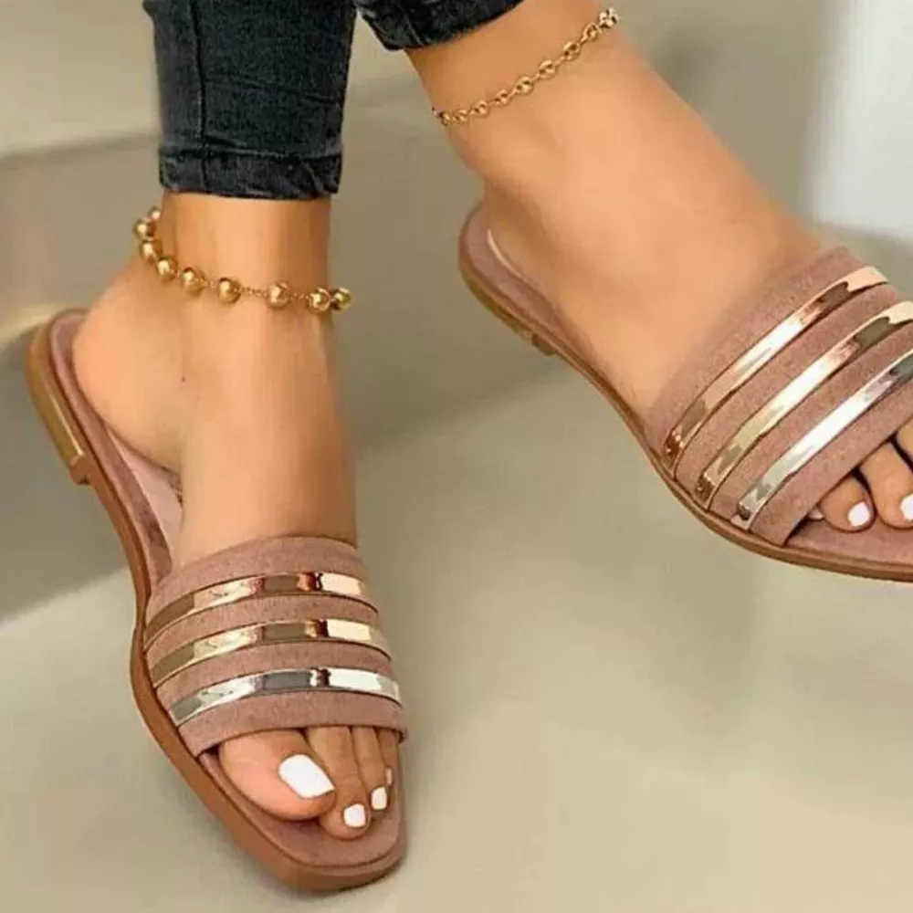 Open Toe Striped Flat Sandals, image 9