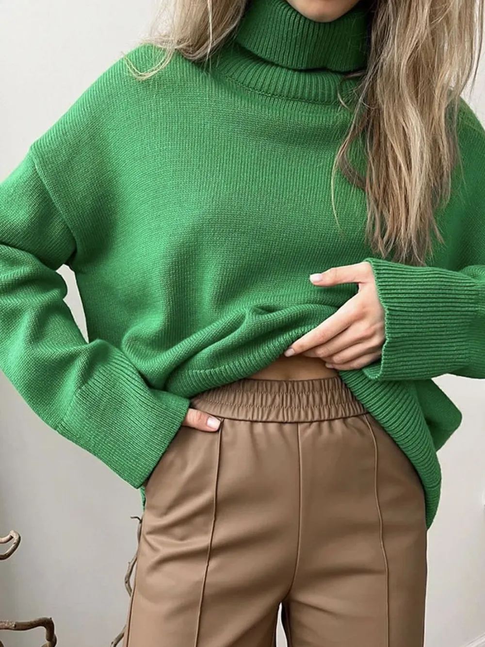 Turtleneck Drop Shoulder Long Sleeve Sweater, image 5