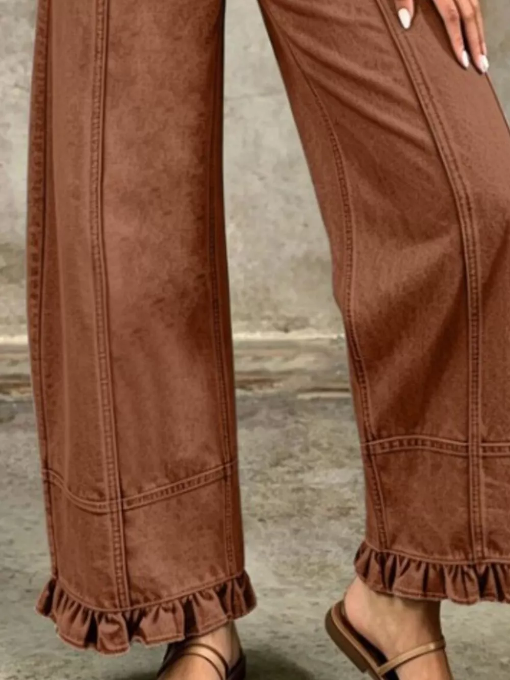 Full Size High-Waisted Wide-Leg Ruffle Hem Jeans Plus Size, image 12