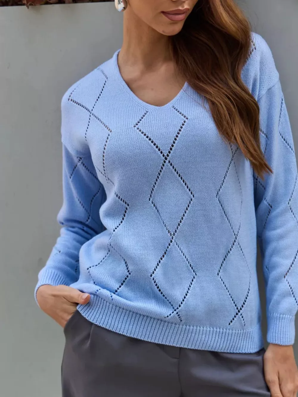 Openwork V-Neck Sweater, image 8
