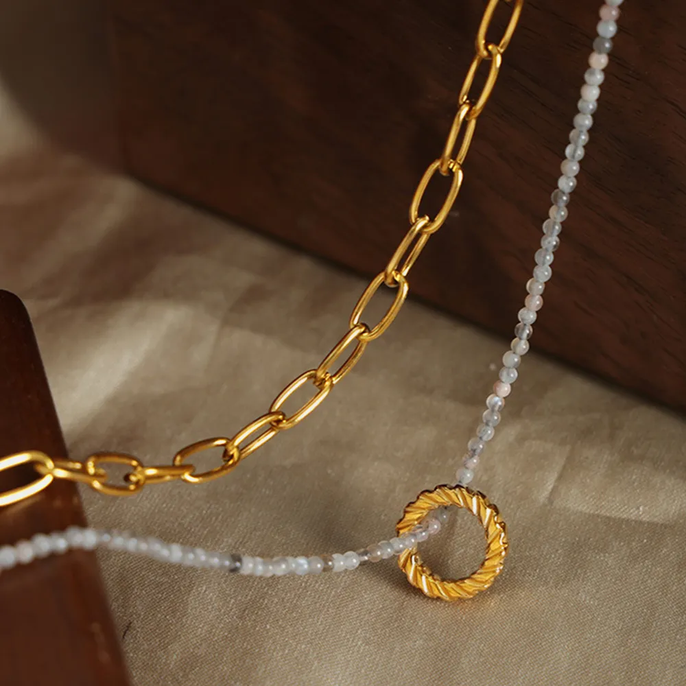 Beaded Double-Layered Titanium Steel Necklace, image 5