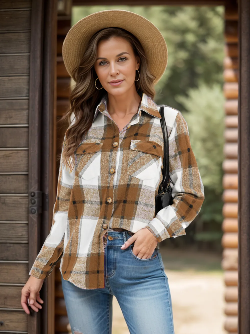Full Size Pocketed Plaid Collared Neck Shacket, image 6