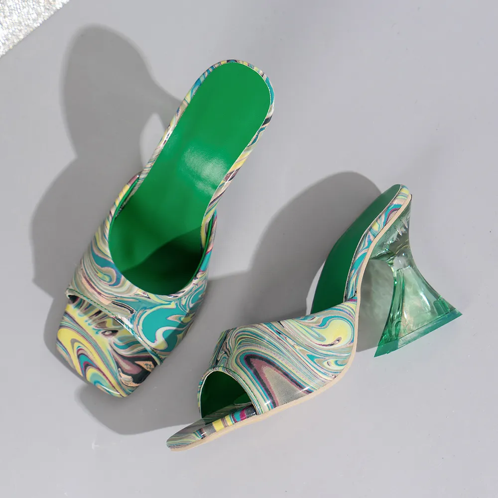Contrast Peep Toe Mid Heels Sandals, image 8