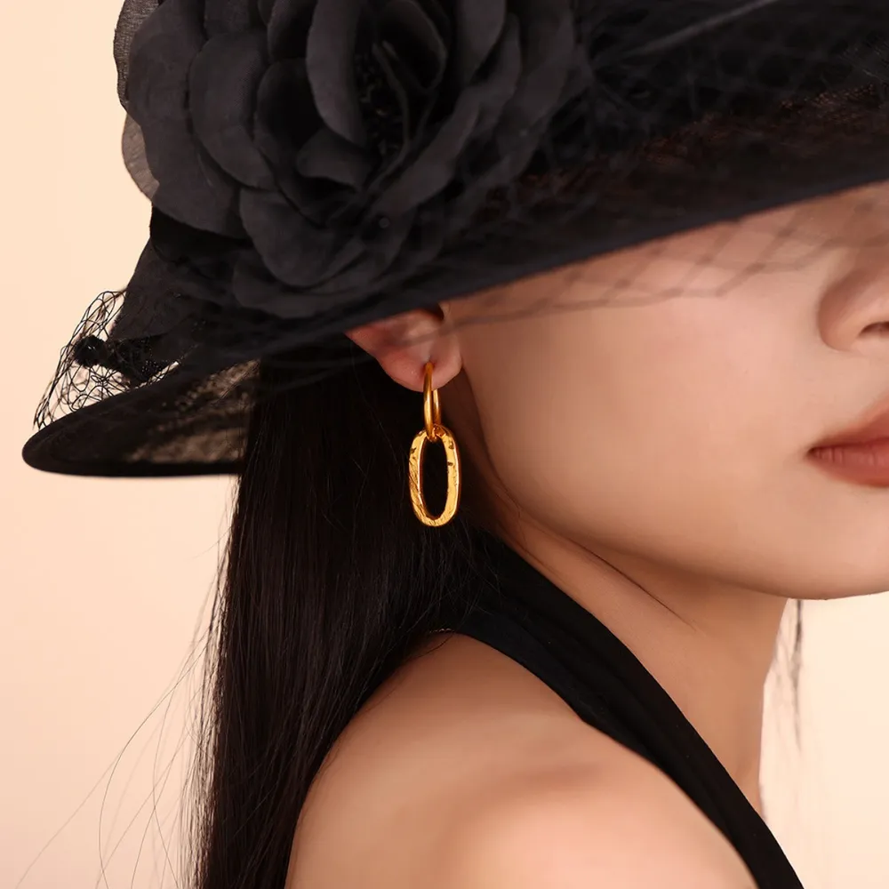 18K Gold-Plated Titanium Steel Annulus Earrings, image 2