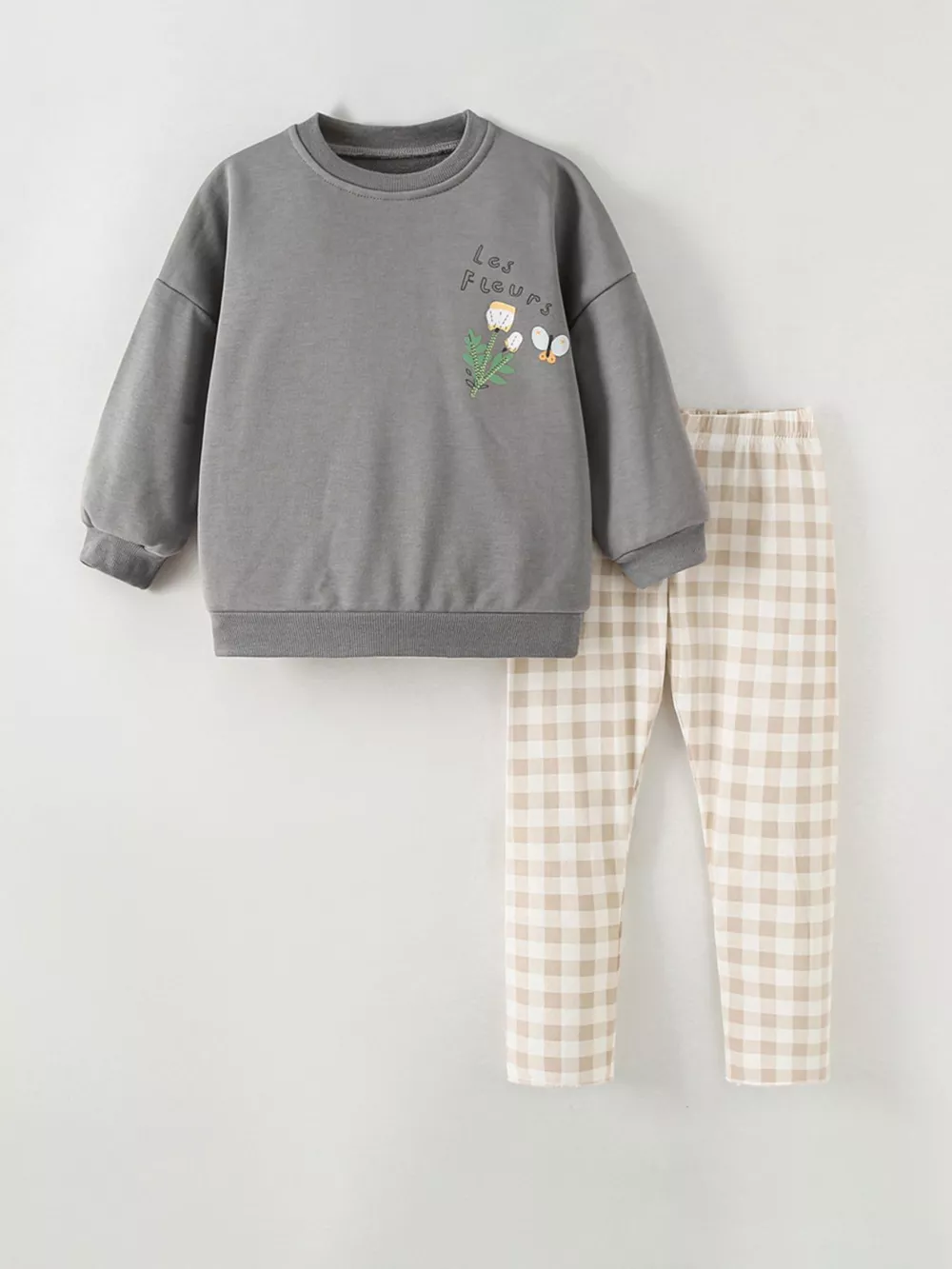 Children's Long Sleeve Sweatshirt and Plaid Pants Two-Piece Set, image 2