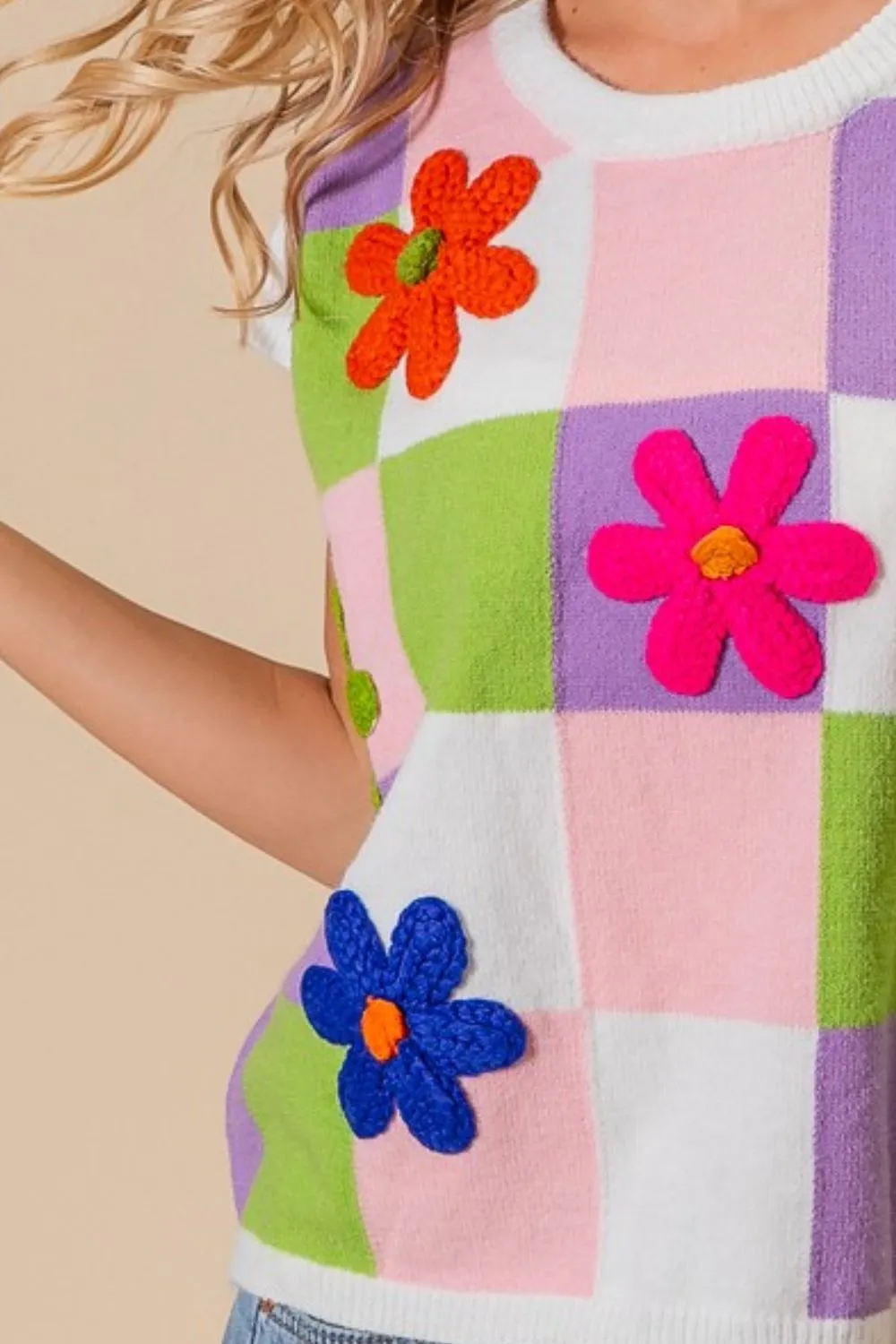 Flower Patch Checkered Sweater Vest, image 3