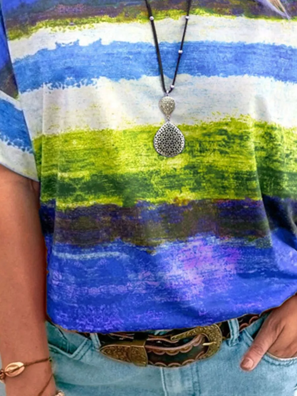 Contrast Round Neck Casual T-Shirt, image 2