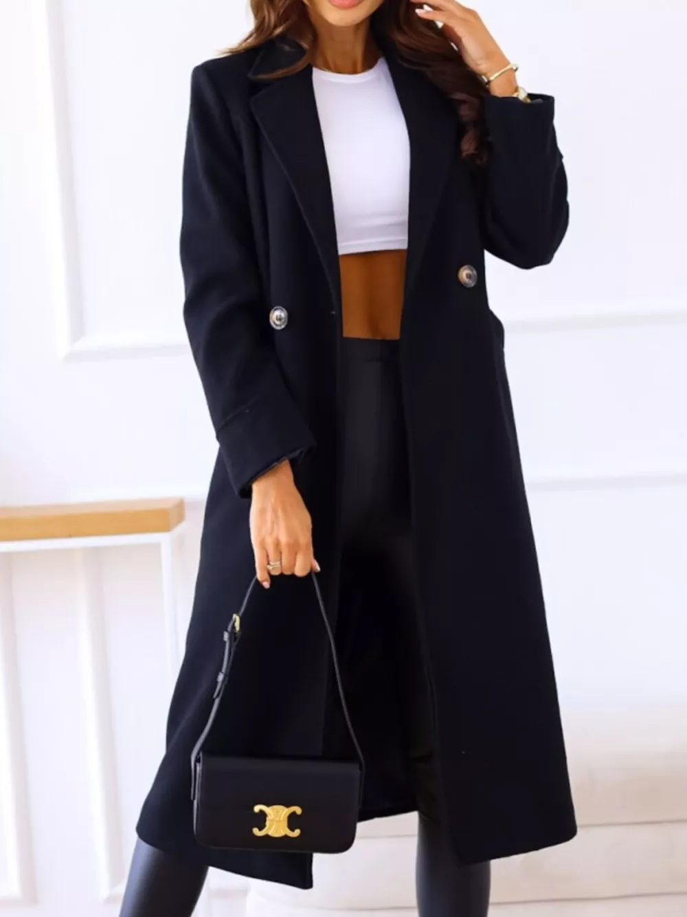 Lapel Collar Wool Blend Overcoat
