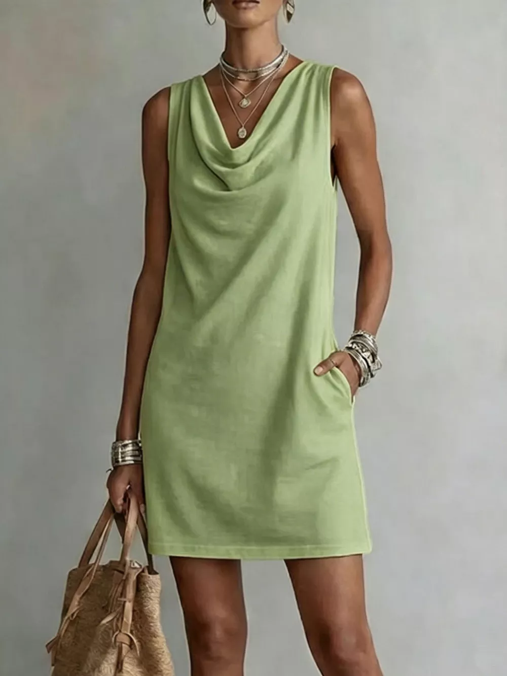 Full Size Sleeveless Cowl Neck Mini Dress Plus Size, image 12